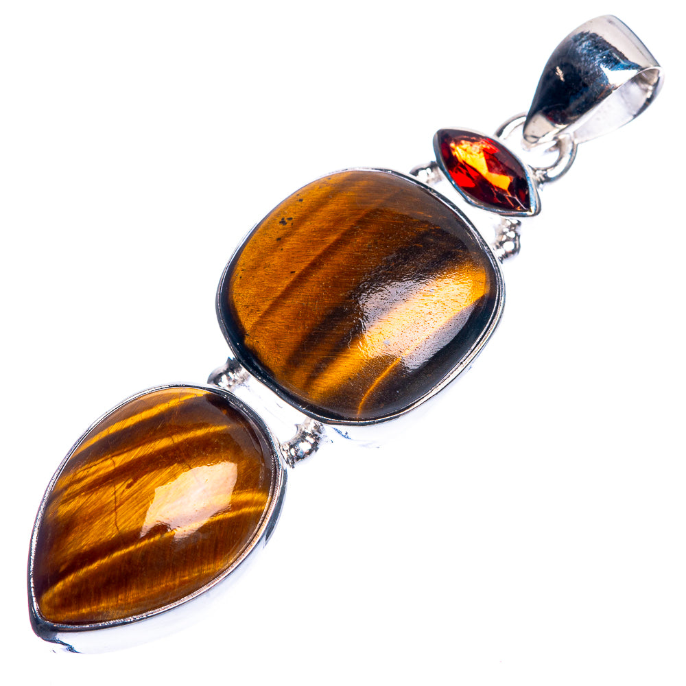 Tiger Eye, Garnet 925 Sterling Silver Pendant 2 1/8"