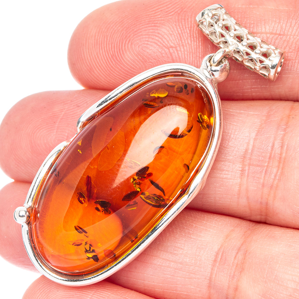 Anasilvercos Baltic Amber Pendant 1 7/8" (925 Sterlnig Silver)