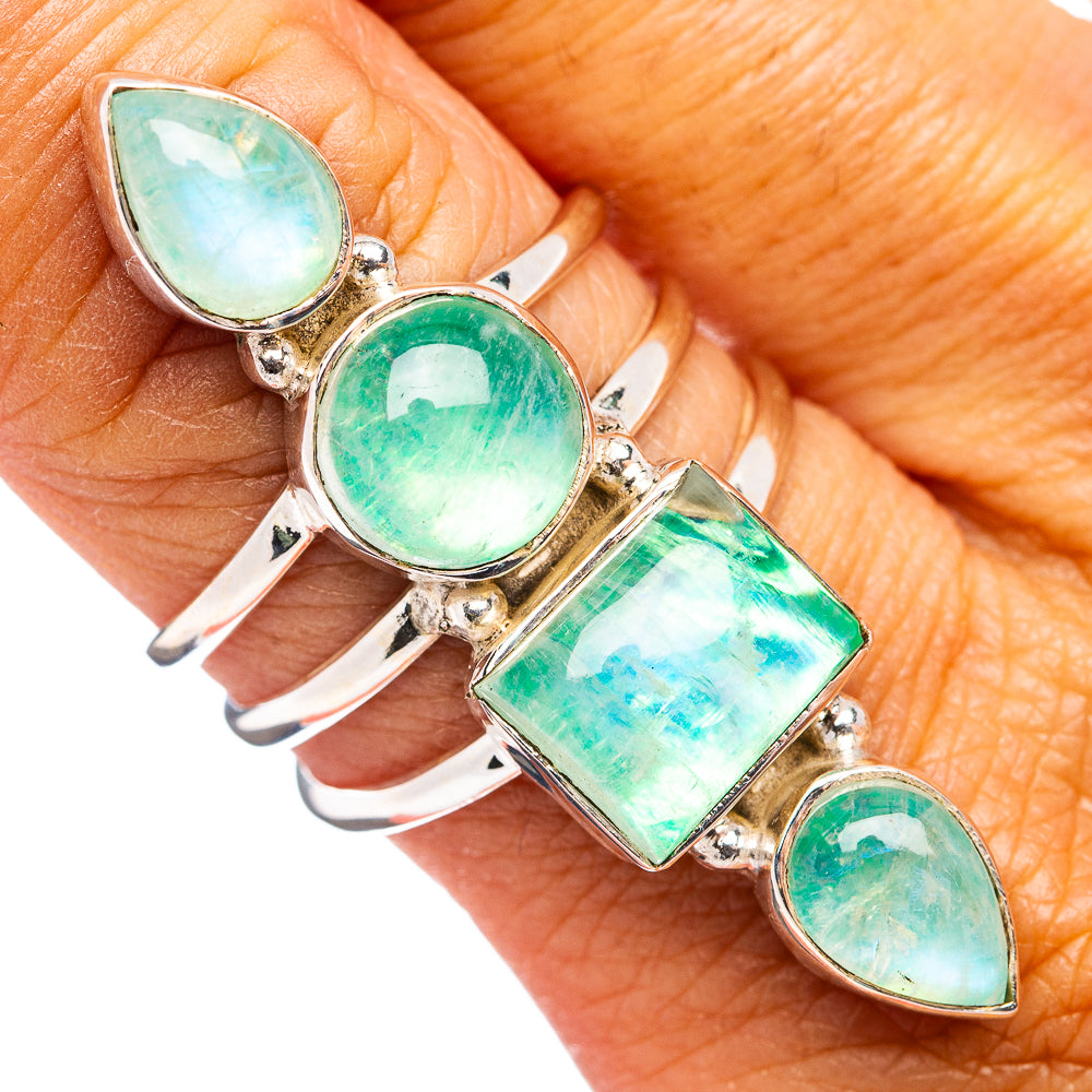 Premium Green Moonstone Ring Size 9 (.925 Sterling Silver)