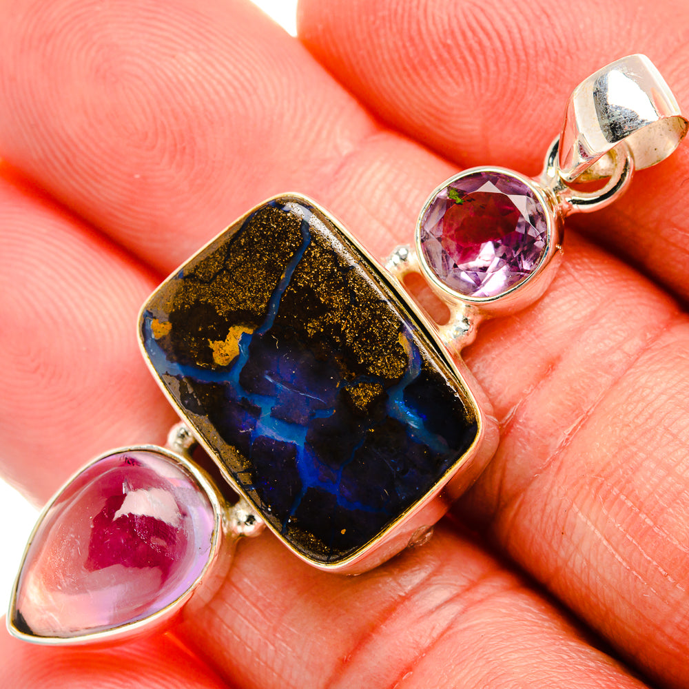Boulder Opal, Amethyst 925 Sterling Silver Pendant 2" (925 Sterling Silver) PD38334