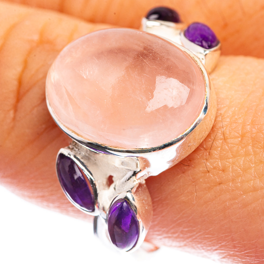 Rose Quartz, Amethyst 925 Sterling Silver Ring Size 9