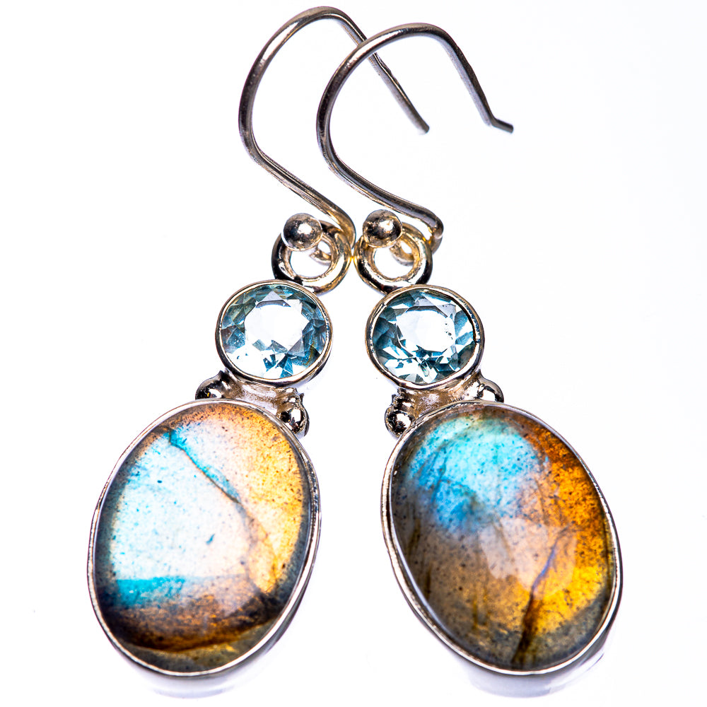 Labradorite, Blue Topaz Earrings 1 5/8" (925 Sterling Silver) E432638