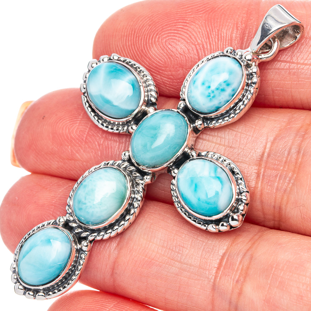Signature Larimar Cross Pendant 2 1/4" (925 Sterling Silver) P41814