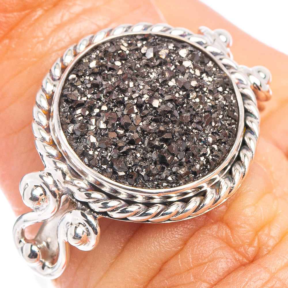 Premium Black Titanium Druzy Ring Size 5.75 (.925 Sterling Silver)