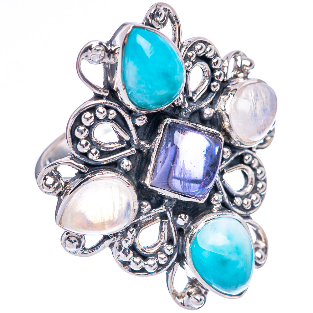 Signature Tanzanite, Larimar, Rainbow Moonstone Ring Size 8.75 (925 Sterling Silver) R1772