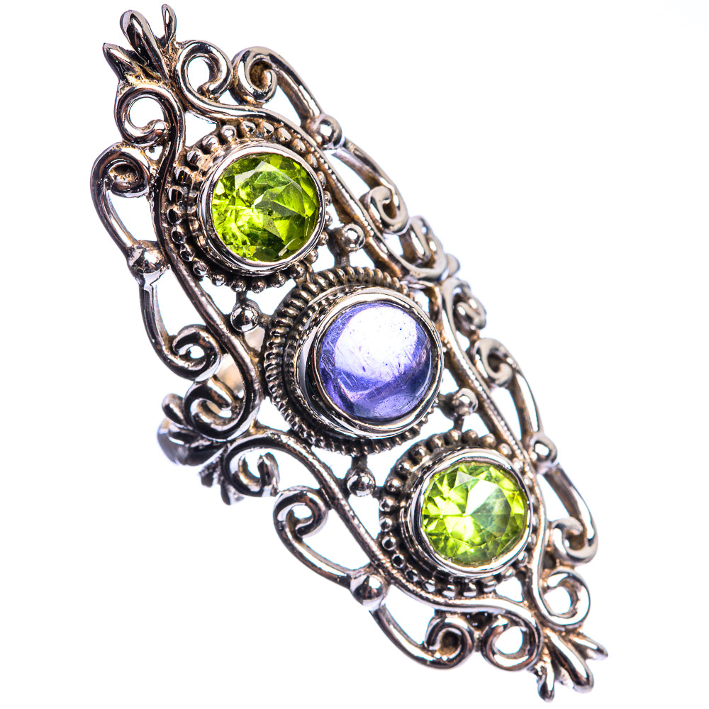 Large Tanzanite, Peridot 925 Sterling Silver Ring Size 6.5