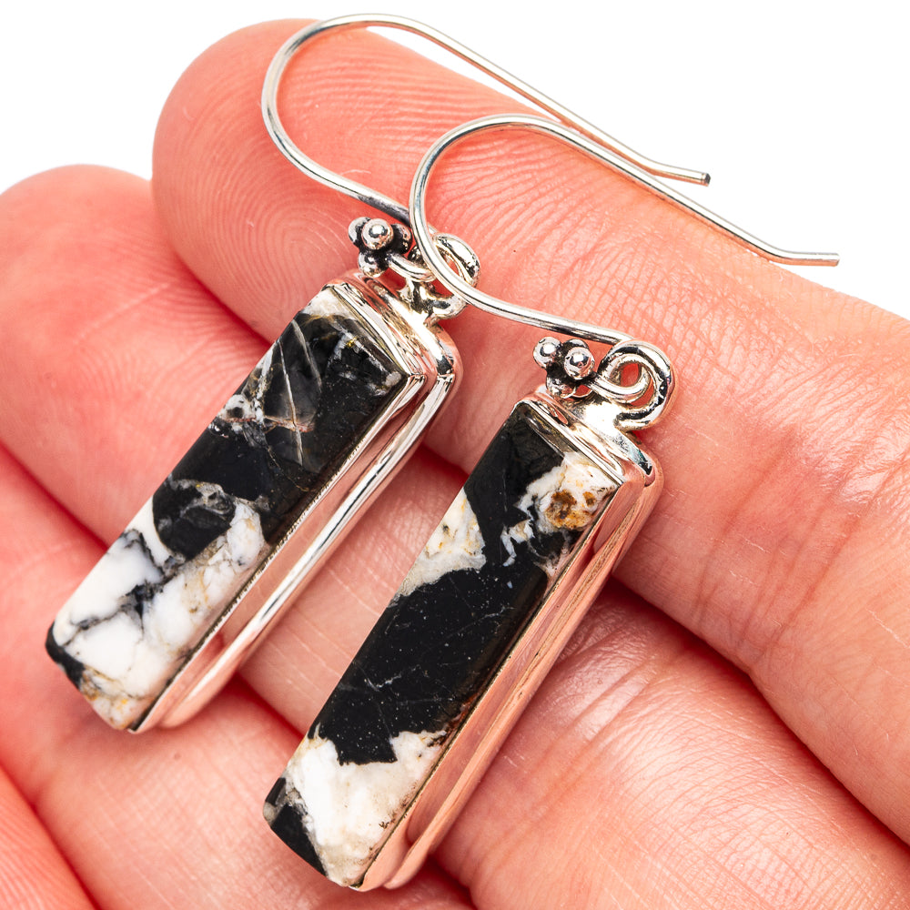 White Buffalo Turquoise Earrings 1 3/4" (.925 Sterling Silver)