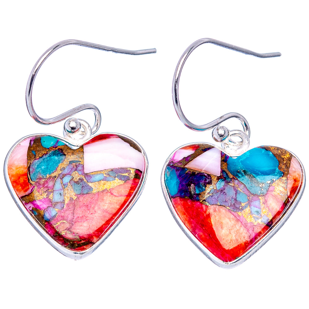 Pink Dahlia Mohave Turquoise Earrings 1 1/8" (.925 Sterling Silver)