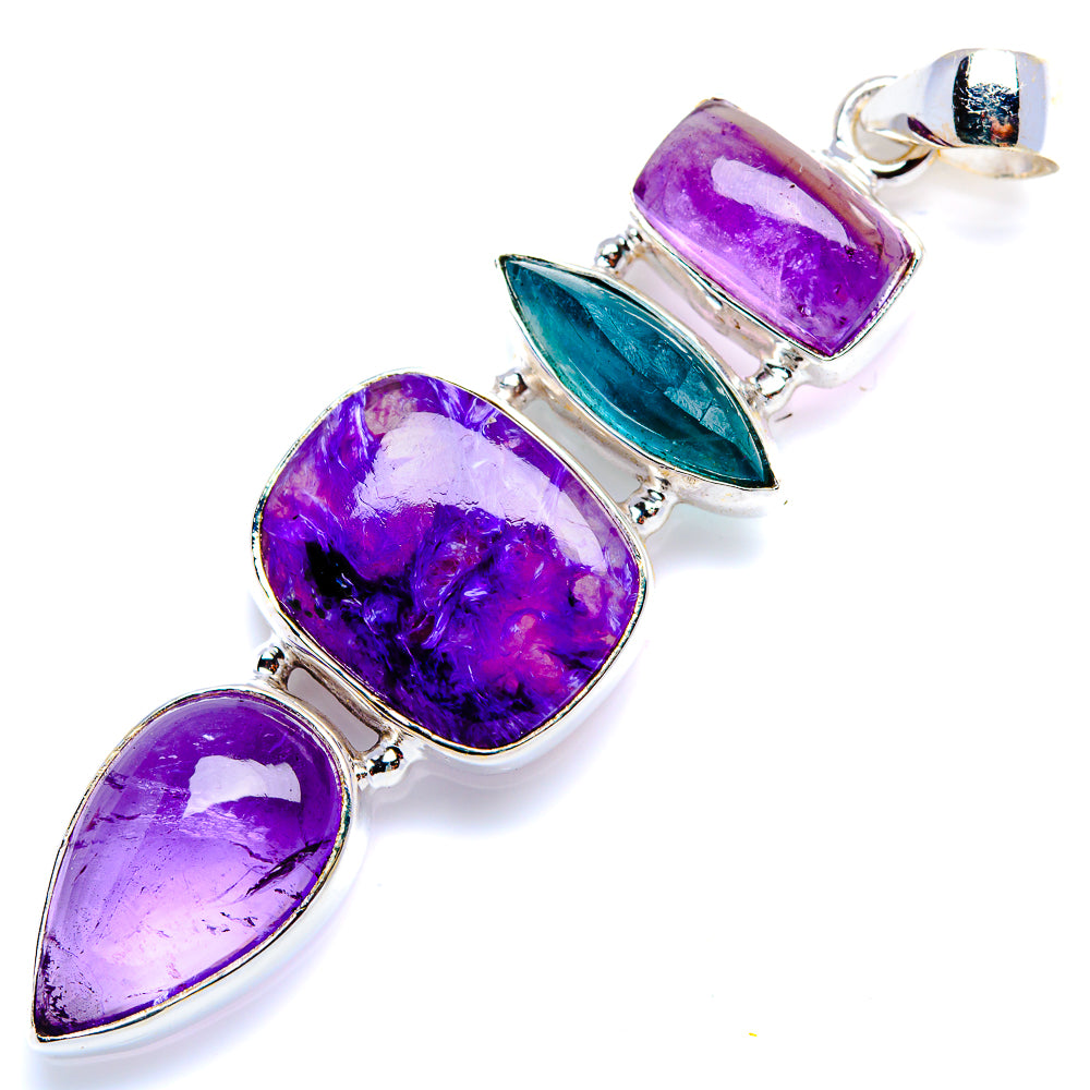 Charoite, Amethyst, Apatite Pendant 2 1/2" (925 Sterling Silver) PD38241
