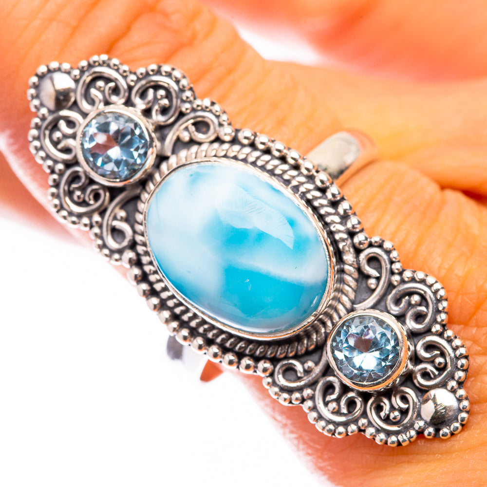 Large Larimar, Blue Topaz Ring Size 10.75 (925 Sterling Silver) R141677