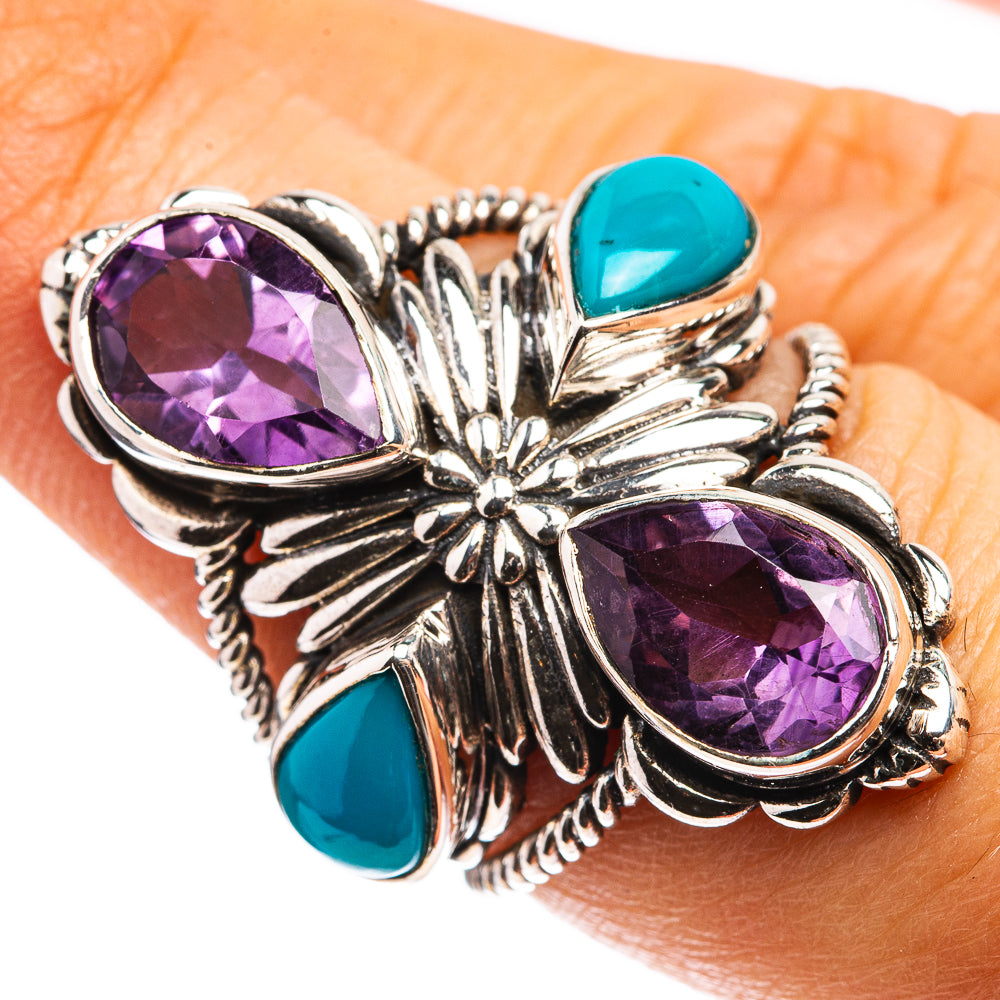 Large Faceted Amethyst, Sleeping Beauty Turquoise Ring Size 6.5 (925 Sterling Silver) R142888