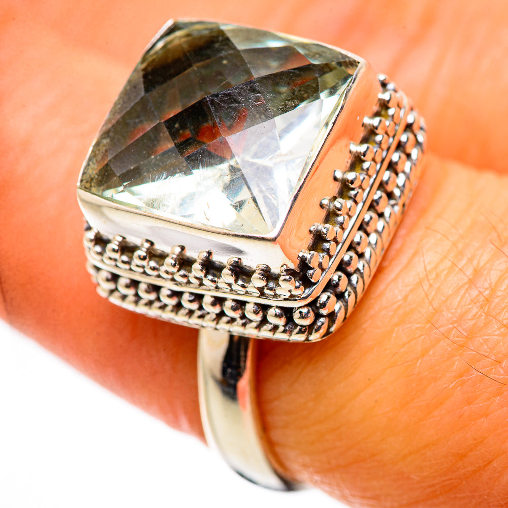 Faceted Green Amethyst Ring Size 7.5 (925 Sterling Silver) RING134660