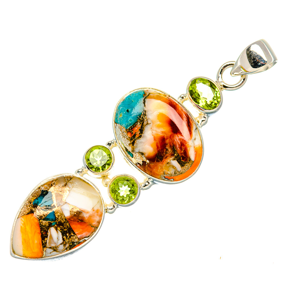 Spiny Oyster Turquoise, Peridot 925 Sterling Silver Pendant 2 3/8" (925 Sterling Silver) PD37696