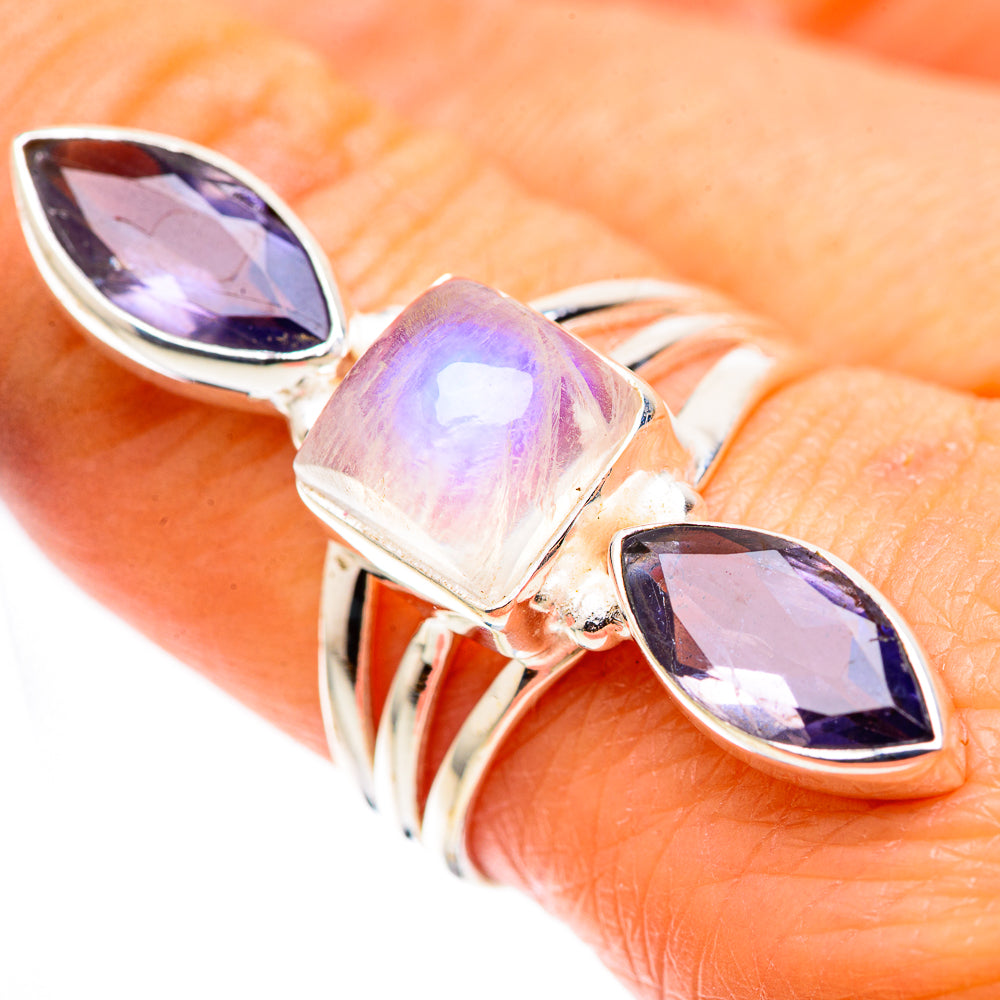 Large Rainbow Moonstone, Tanzanite Ring Size 8.5 (925 Sterling Silver) RING136167