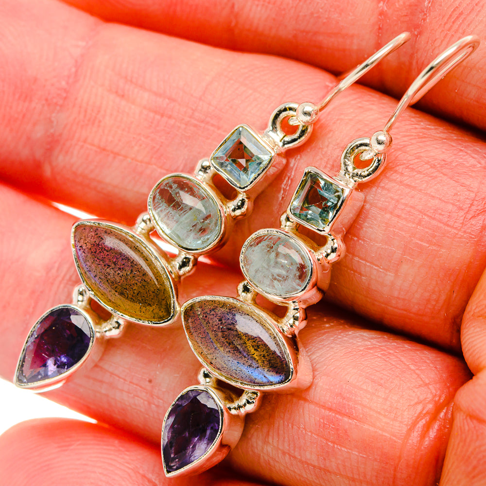 Labradorite, Tanzanite, Aquamarine, Blue Topaz Earrings 1 3/4" (925 Sterling Silver) EARR431910