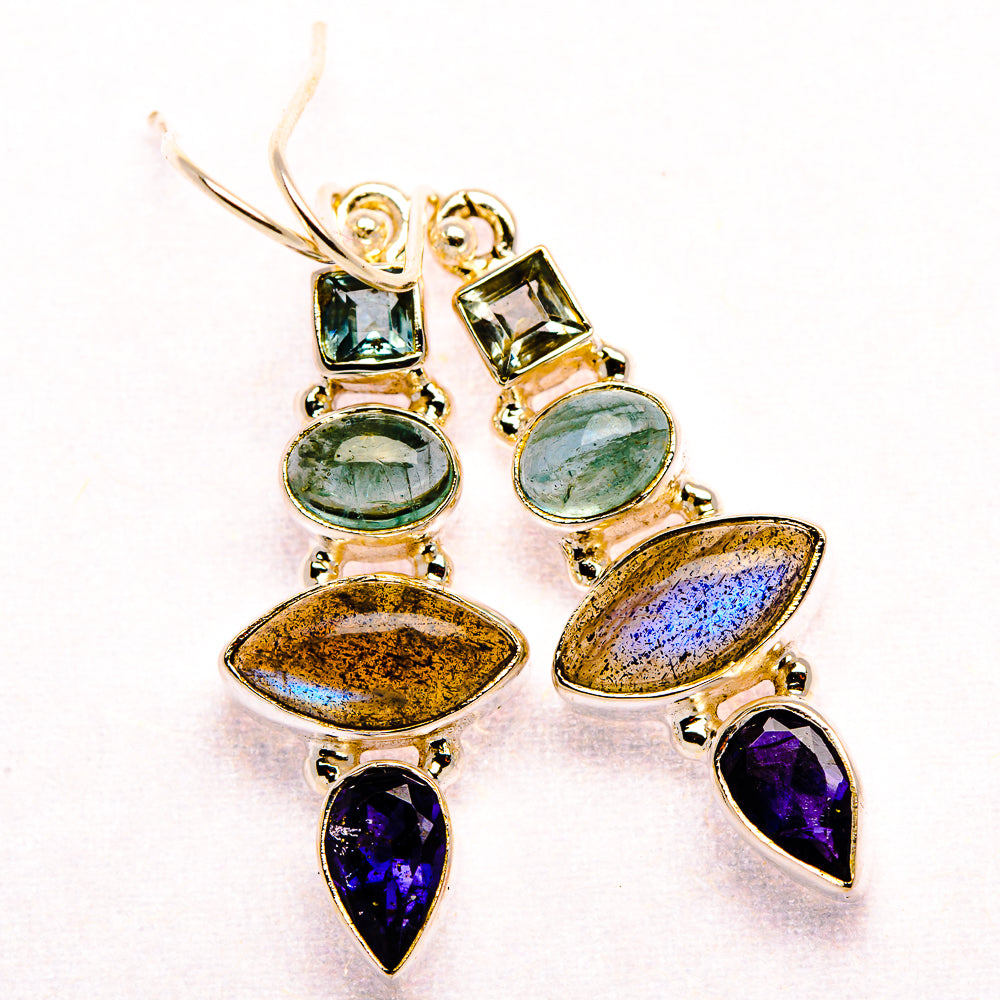 Labradorite, Amethyst, Aquamarine, Blue Topaz 925 Sterling Silver Earrings 1 3/4" (925 Sterling Silver) EARR431937