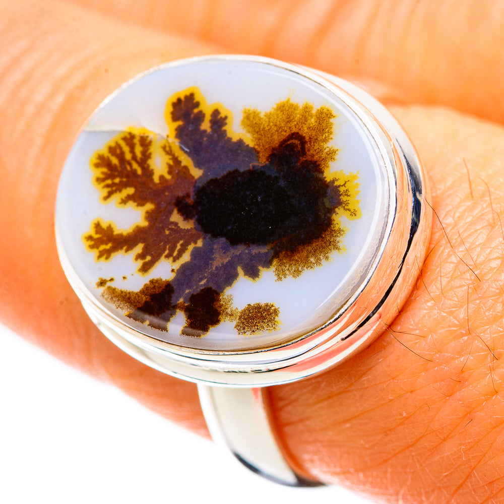 Anasilvercos Scenic Dendritic Agate Ring Size 8 (925 Sterling Silver)