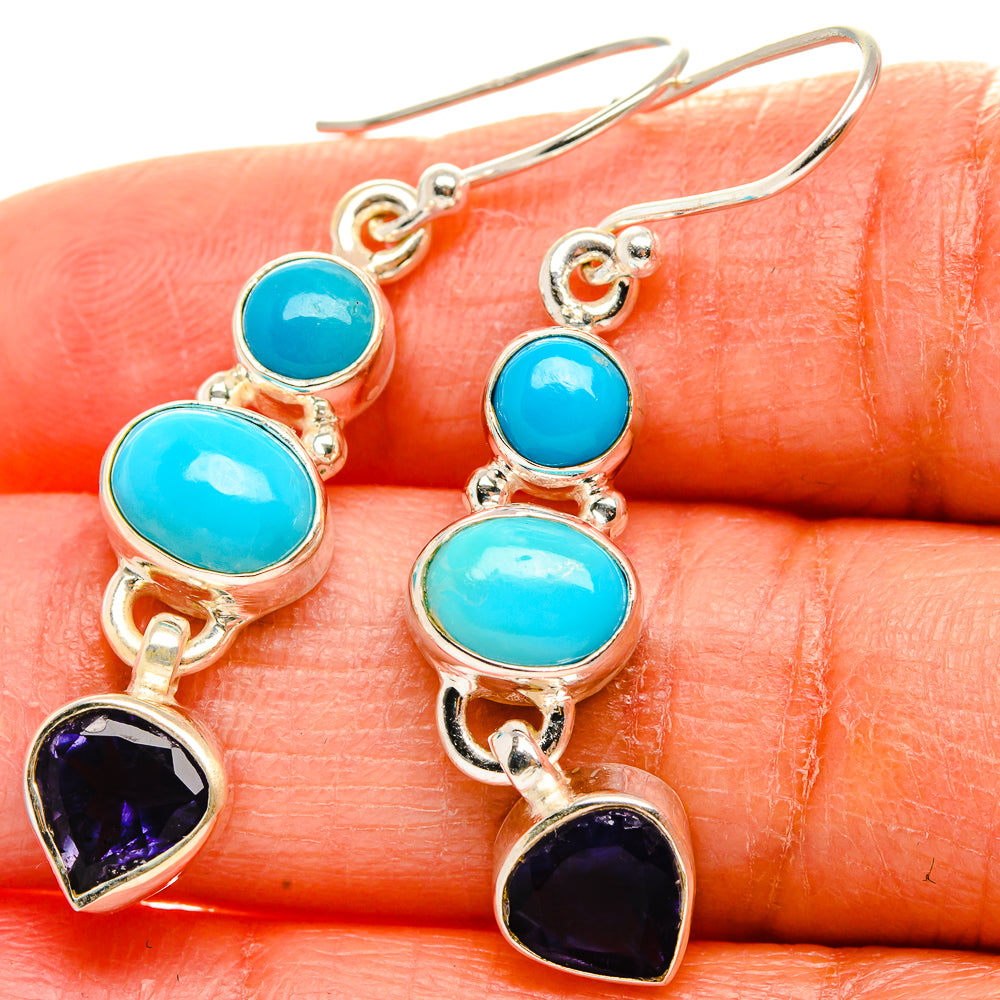 Sleeping Beauty Turquoise, Tanzanite Earrings 1 3/4"  (925 Sterling Silver) EARR431660