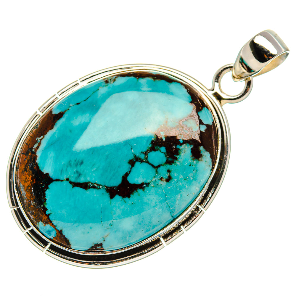 Tibetan Turquoise Pendant 1 3/4" (925 Sterling Silver) PD37000