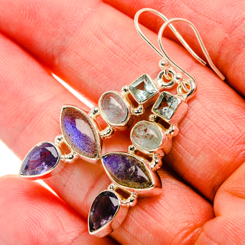 Labradorite, Tanzanite, Aquamarine, Blue Topaz Earrings 1 3/4" (925 Sterling Silver) EARR431908