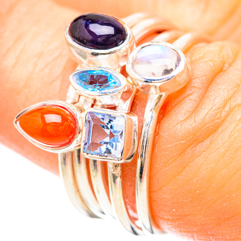 Carnelian, Tanzanite, Blue Topaz, Rainbow Moonstone Ring Size 6.5 (925 Sterling Silver) RING137077