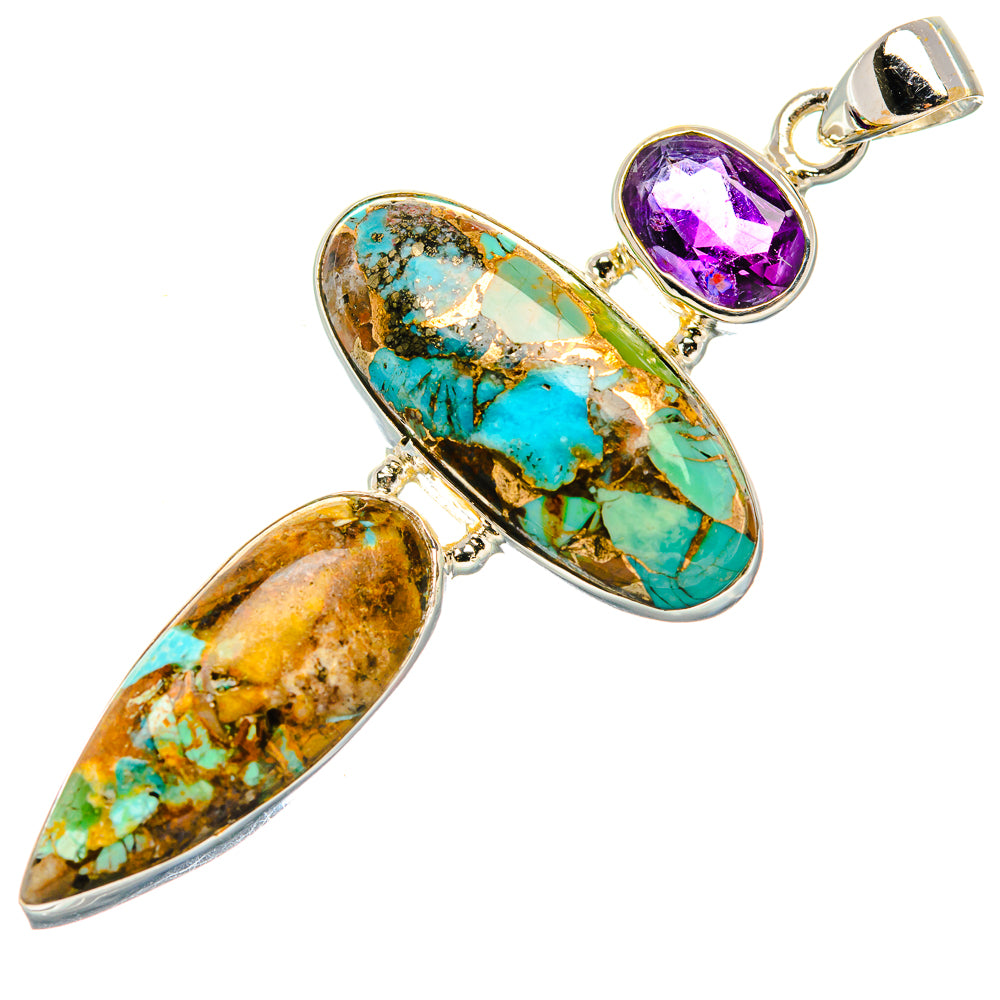 Kingman Mohave Turquoise, Amethyst Pendant 2 1/2"  (925 Sterling Silver) PD37245