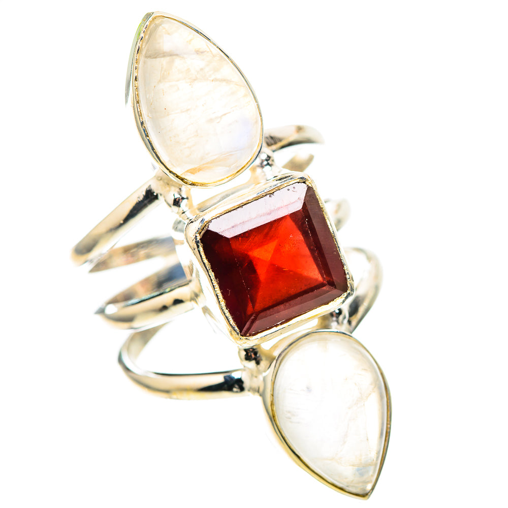 Large Garnet, Rainbow Moonstone 925 Sterling Silver Ring Size 8.5 (925 Sterling Silver) RING137555