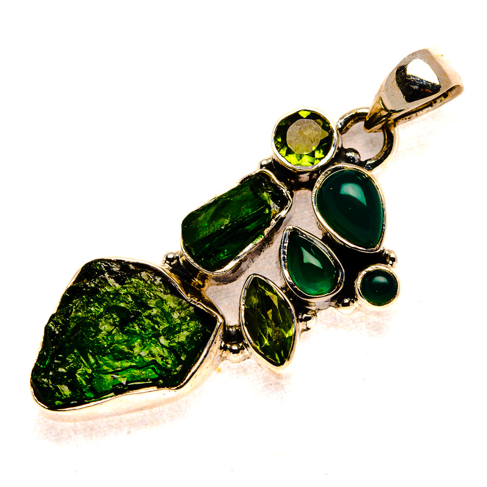 Rough Chrome Diopside, Green Onyx, Peridot Pendant 1 3/4" (925 Sterling Silver) PD37338