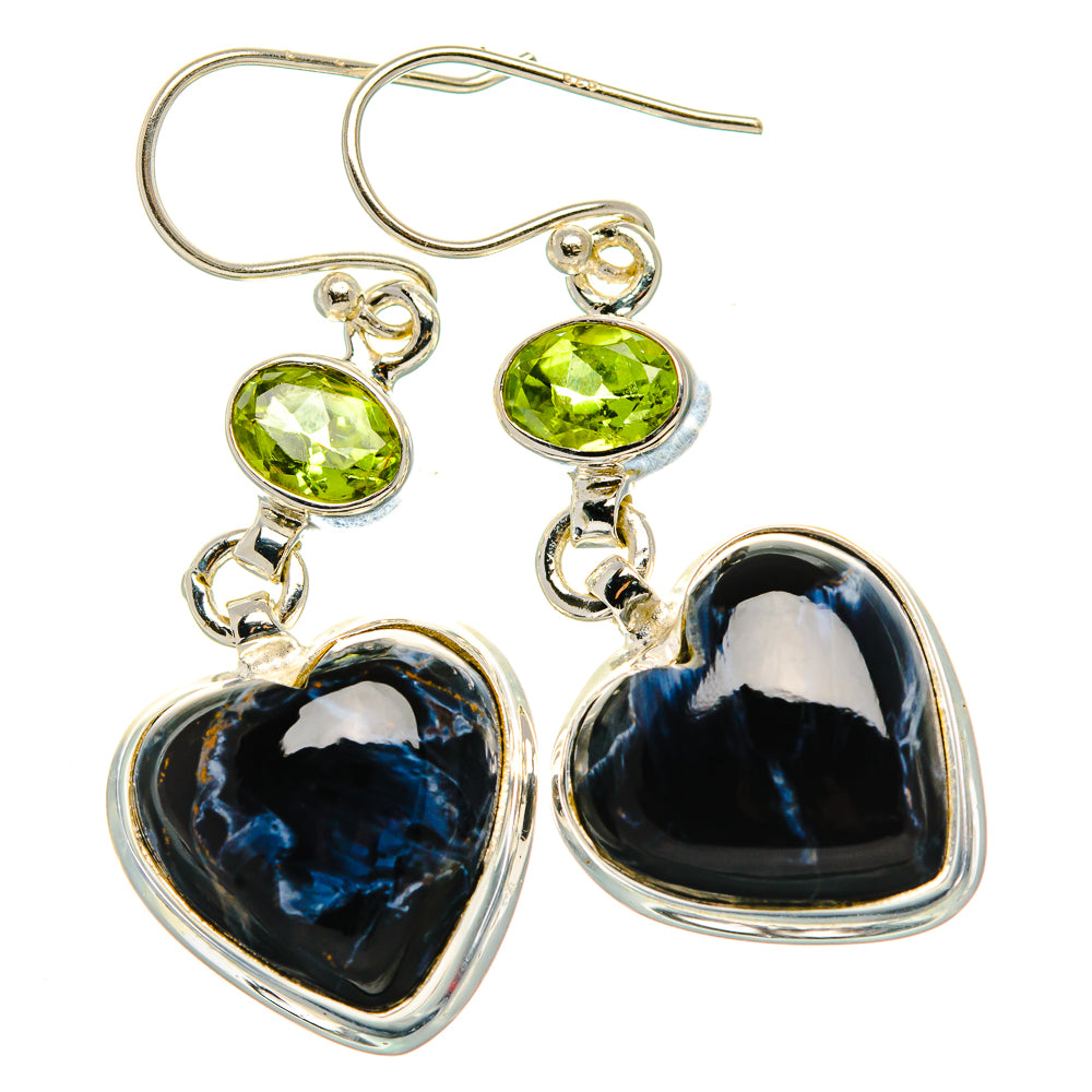 Pietersite, Peridot Earrings 1 3/4" (925 Sterling Silver) EARR431763