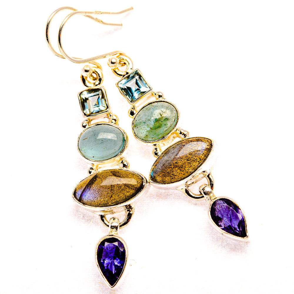 Labradorite, Tanzanite, Aquamarine, Blue Topaz 925 Sterling Silver Earrings 1 7/8" (925 Sterling Silver) EARR431931