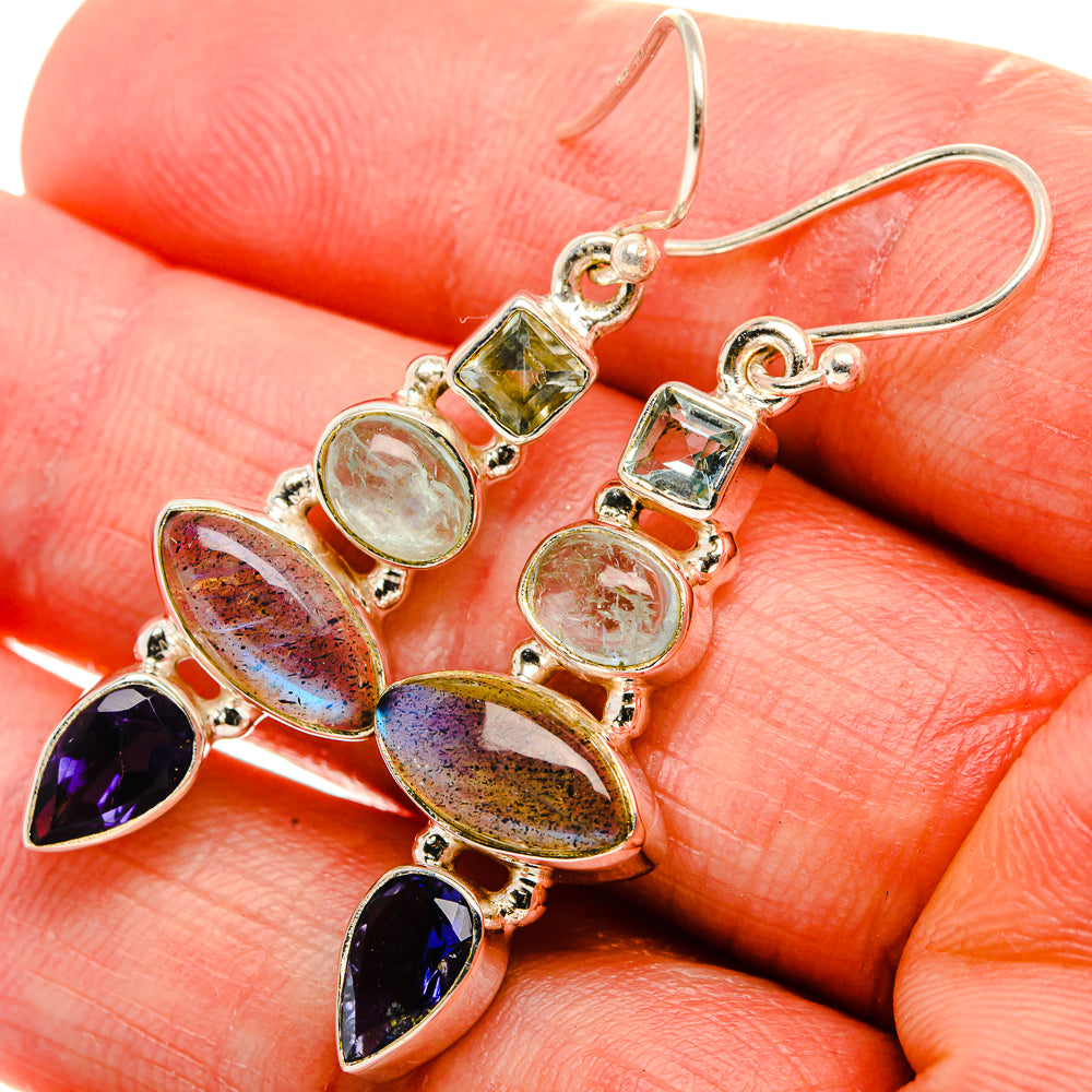 Labradorite, Tanzanite, Aquamarine, Blue Topaz Earrings 1 3/4" (925 Sterling Silver) EARR431911