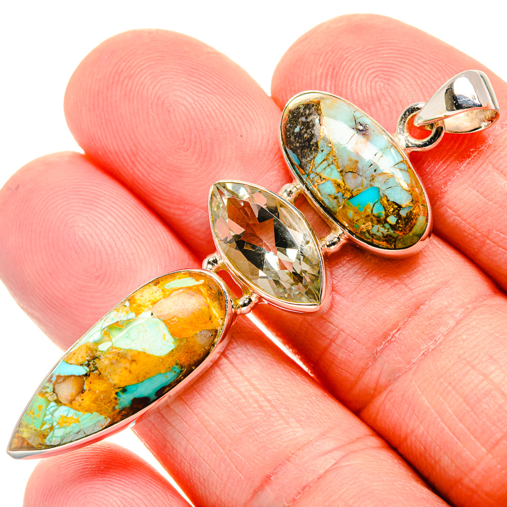 Kingman Mohave Turquoise, White Quartz Pendant 2 1/4"  (925 Sterling Silver) PD36950