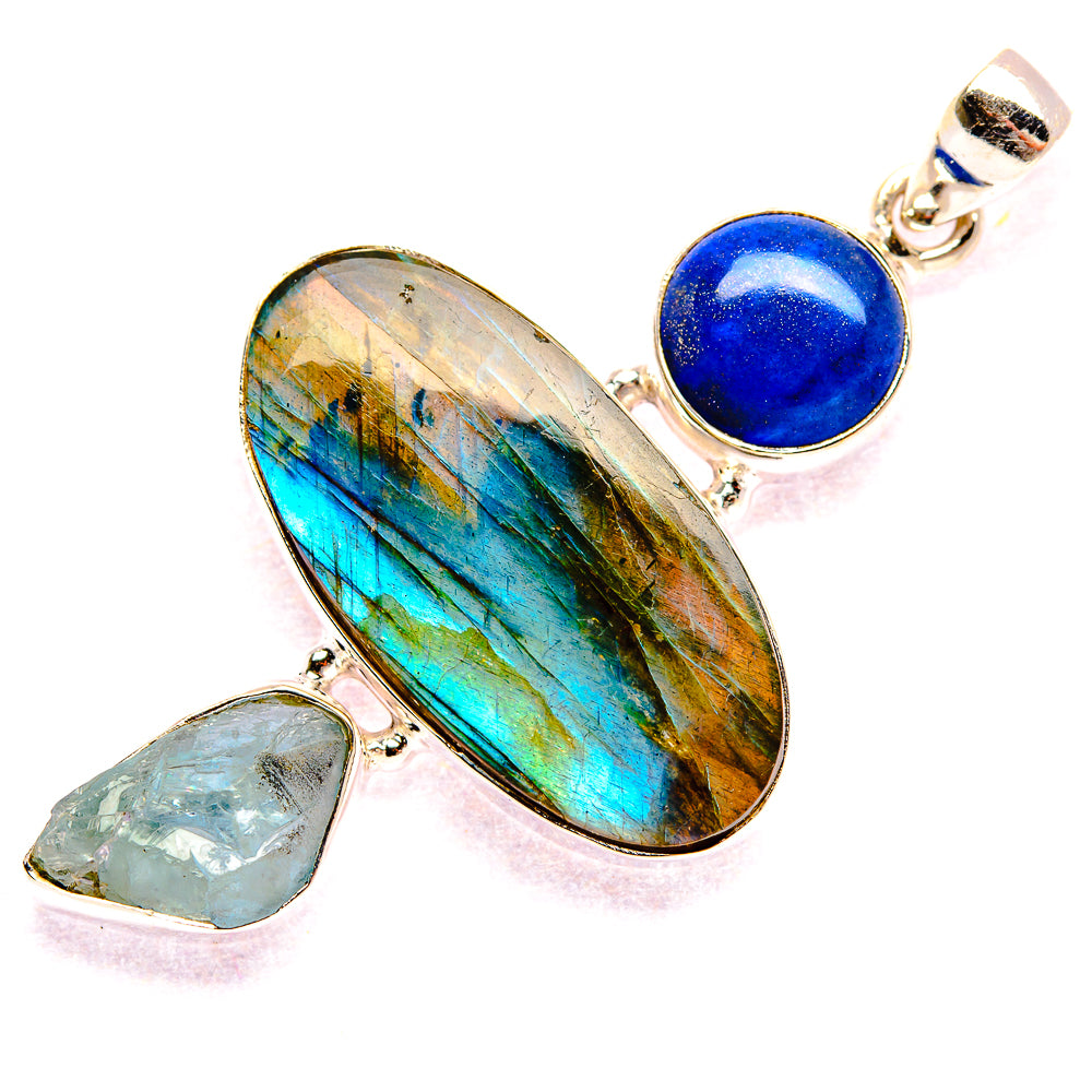 Labradorite, Lapis Lazuli, Aquamarine Pendant 2 1/8" (925 Sterling Silver) PD37387