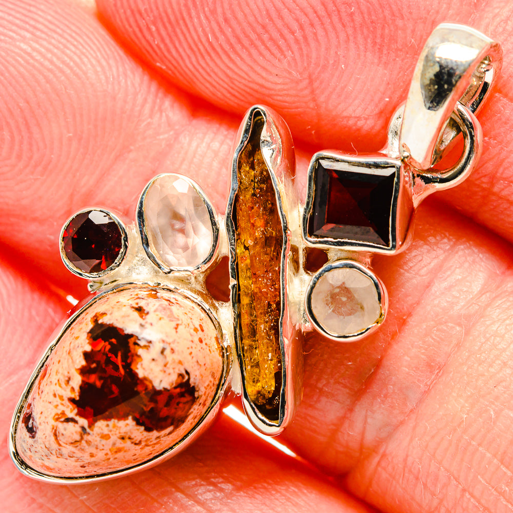 Mexican Fire Opal, Citrine, Garnet, Rose Quartz Pendant 1 5/8" (925 Sterling Silver) PD36738