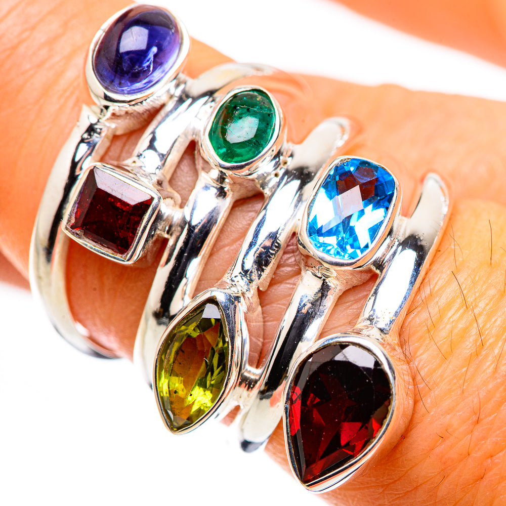 Large Garnet, Peridot, Tanzanite, Blue Topaz, Emerald Ring Size 7.5 (925 Sterling Silver) RING135718
