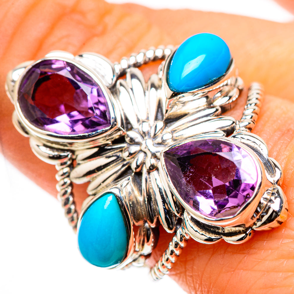 Anasilvercos Large Faceted Amethyst, Sleeping Beauty Turquoise Ring Size 9 (925 Sterling Silver)