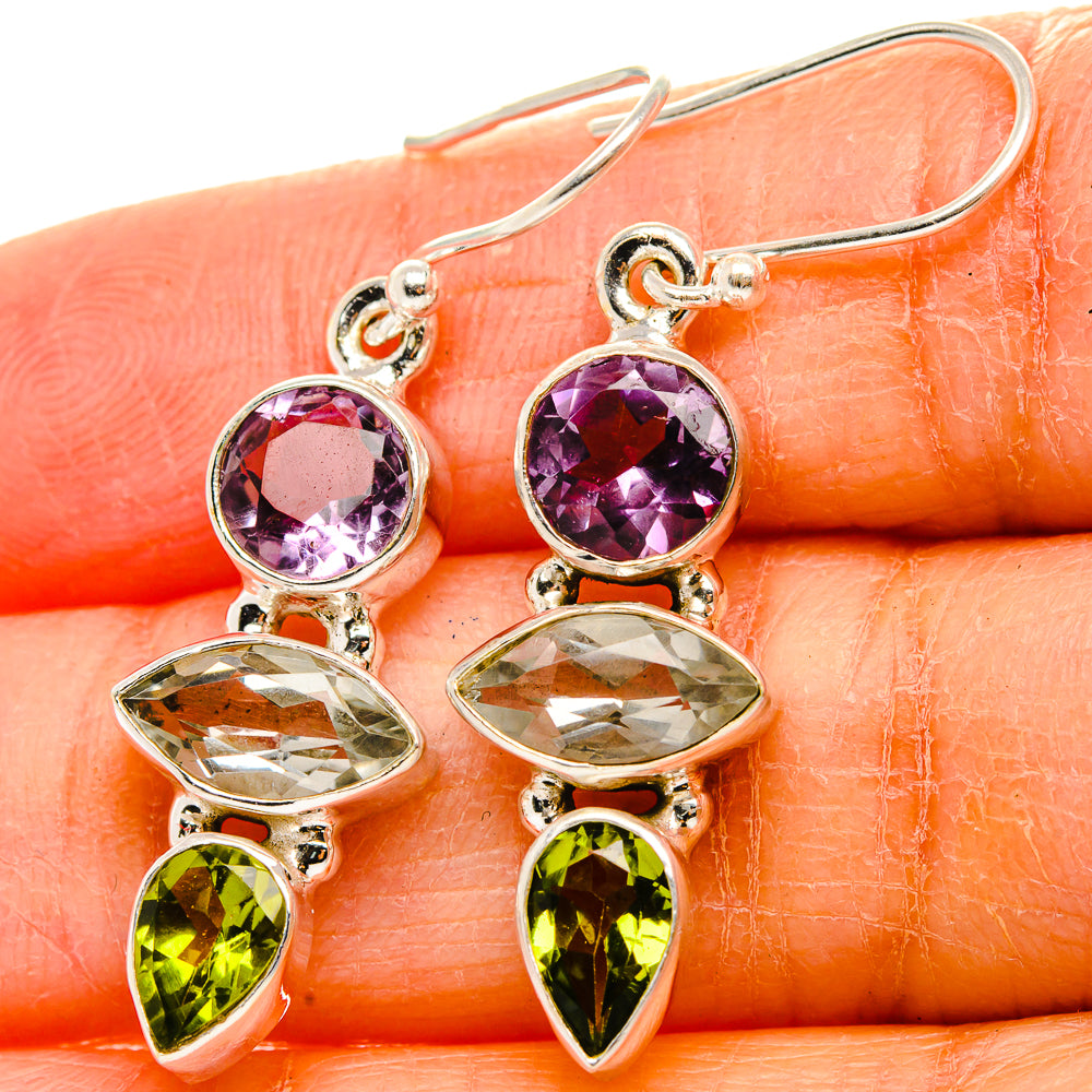 Green Amethyst, Amethyst, Peridot Earrings 1 1/2" (925 Sterling Silver) EARR431732