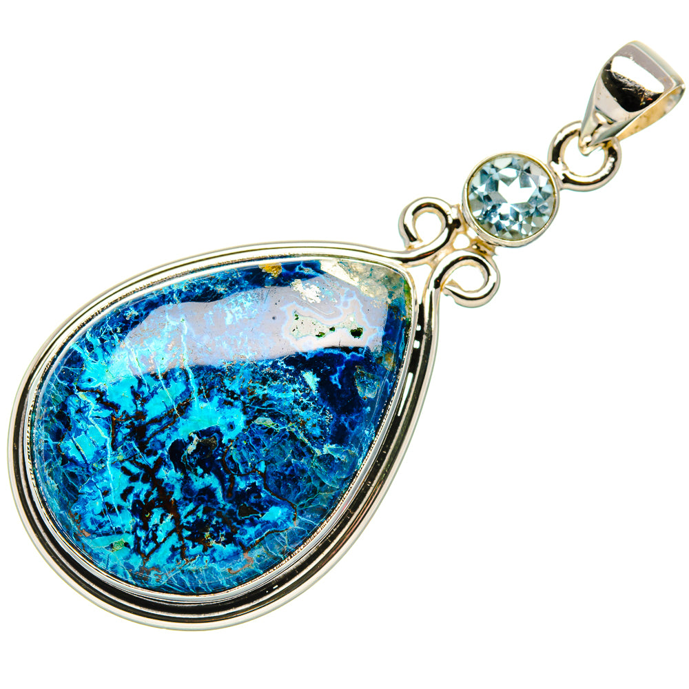 Shattuckite In Chrysocolla, Blue Topaz Pendant 2 1/4" (925 Sterling Silver) PD37061
