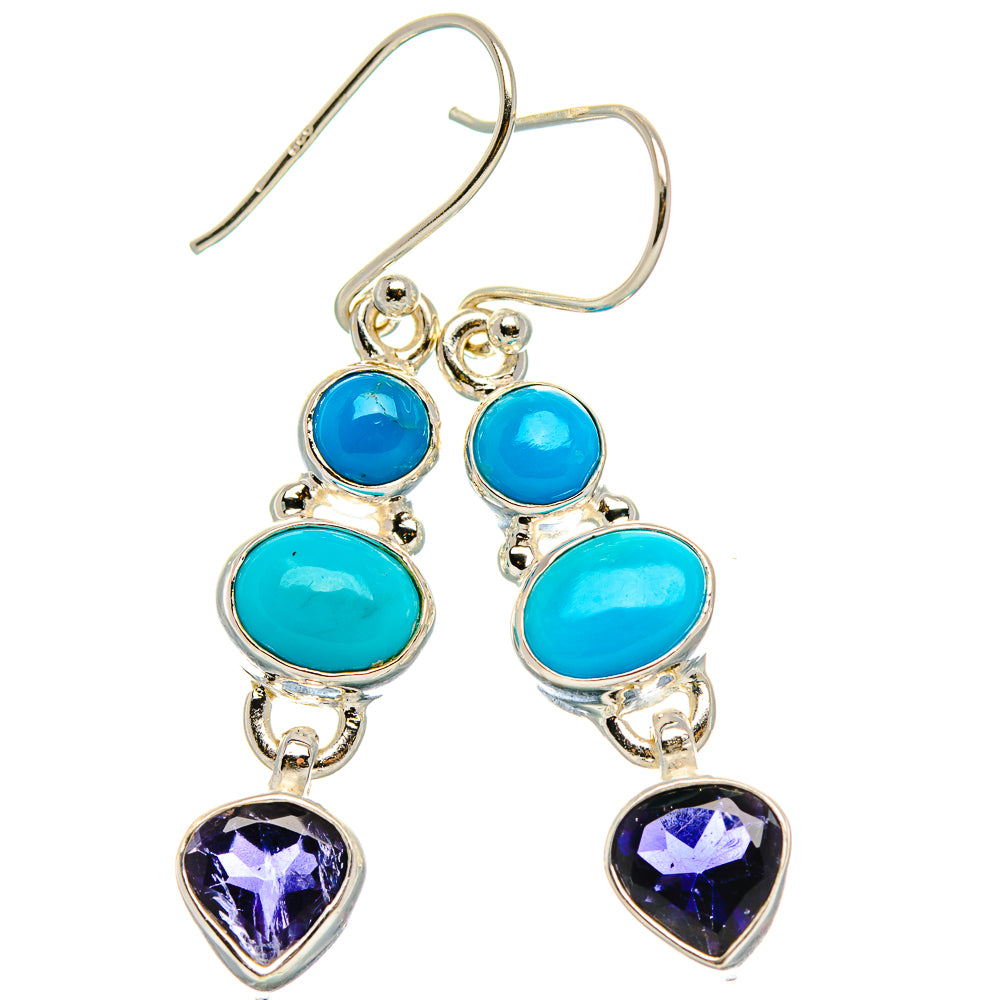 Sleeping Beauty Turquoise, Tanzanite Earrings 1 5/8" (925 Sterling Silver) EARR431736