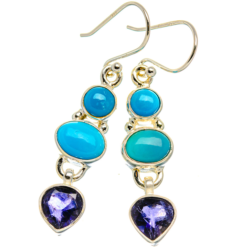 Sleeping Beauty Turquoise, Tanzanite Earrings 1 3/4" (925 Sterling Silver) EARR431779