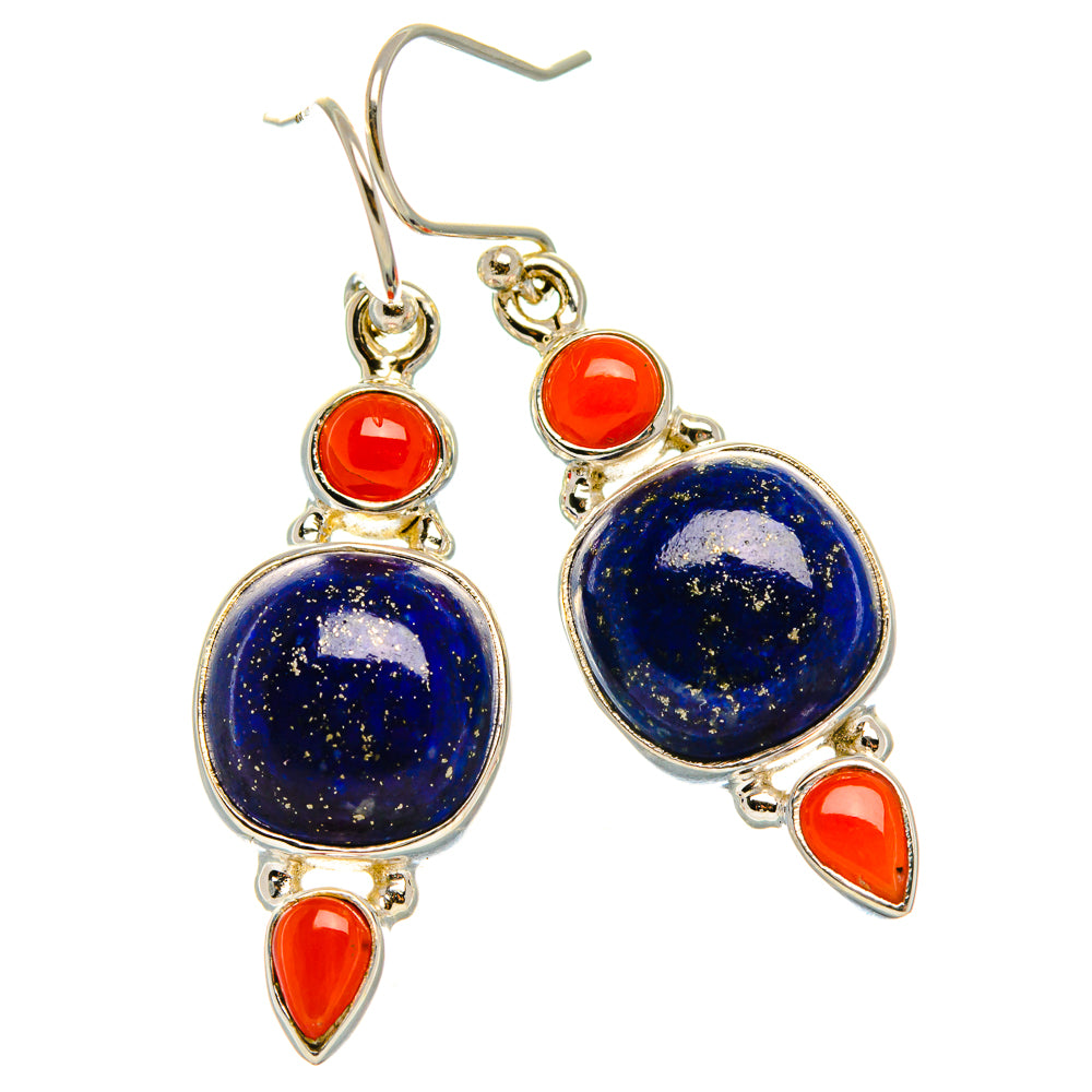 Lapis Lazuli, Red Coral Earrings 1 5/8" (925 Sterling Silver) EARR431900
