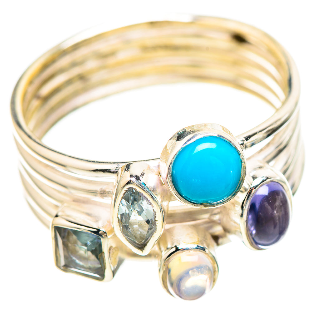 Sleeping Beauty Turquoise, Tanzanite, Blue Topaz, Rainbow Moonstone Ring Size 9.75 (925 Sterling Silver) RING136498