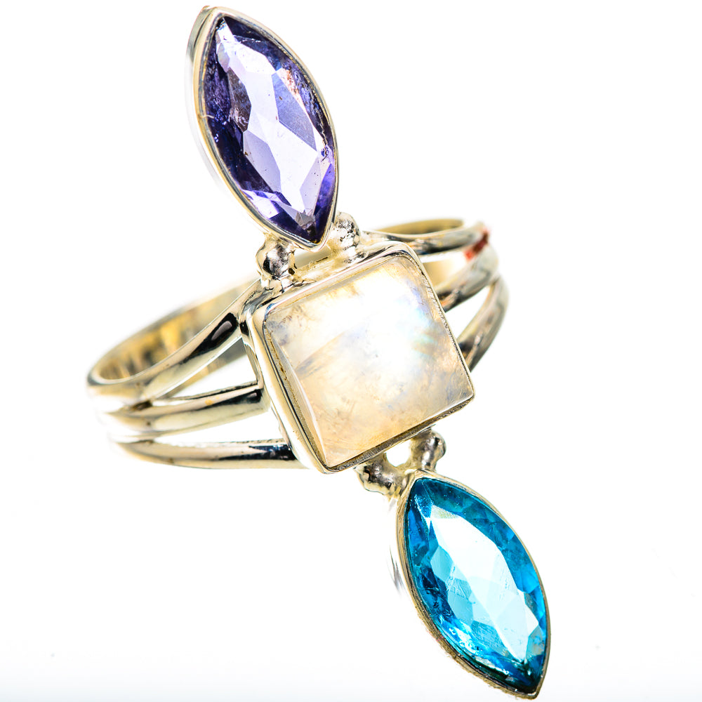 Large Rainbow Moonstone, Blue Topaz, Tanzanite Ring Size 10 (925 Sterling Silver) RING135991
