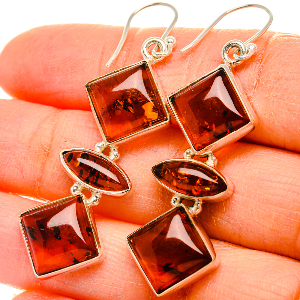 Baltic Amber Earrings 2 1/4" (925 Sterling Silver) EARR431755