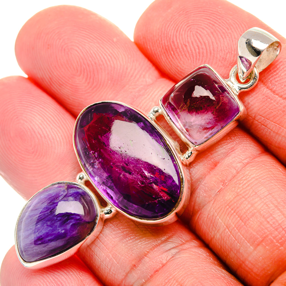 Amethyst, Charoite 925 Sterling Silver Pendant 2 1/4" (925 Sterling Silver) PD37665