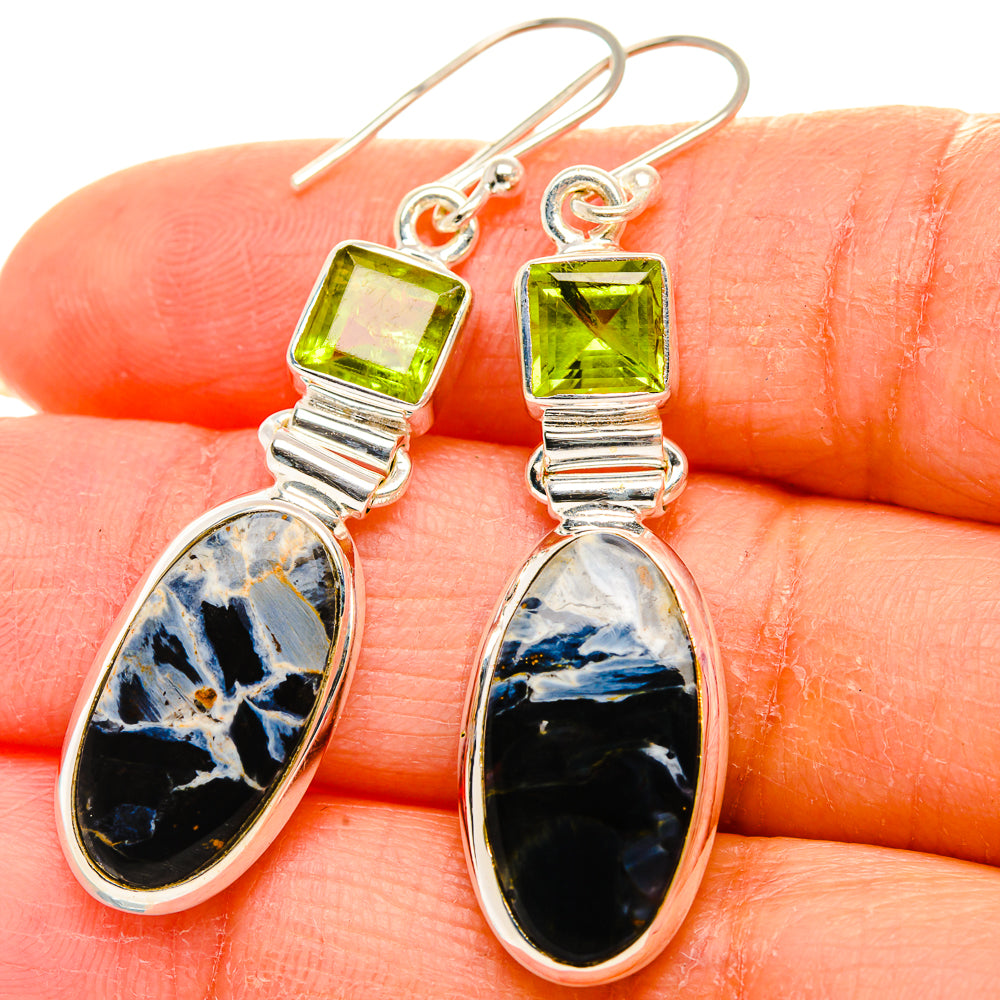 Anasilvercos Pietersite, Peridot Earrings 2" (925 Sterling Silver)