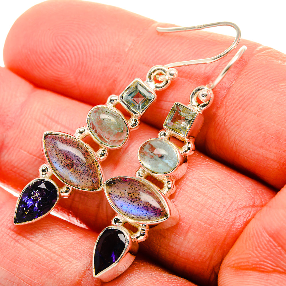 Labradorite, Amethyst, Aquamarine, Blue Topaz 925 Sterling Silver Earrings 1 3/4" (925 Sterling Silver) EARR431937