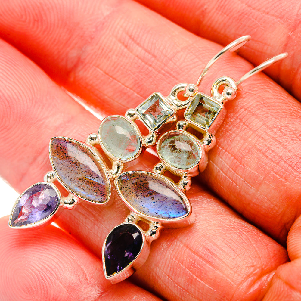 Labradorite, Tanzanite, Aquamarine, Blue Topaz Earrings 1 3/4" (925 Sterling Silver) EARR431862