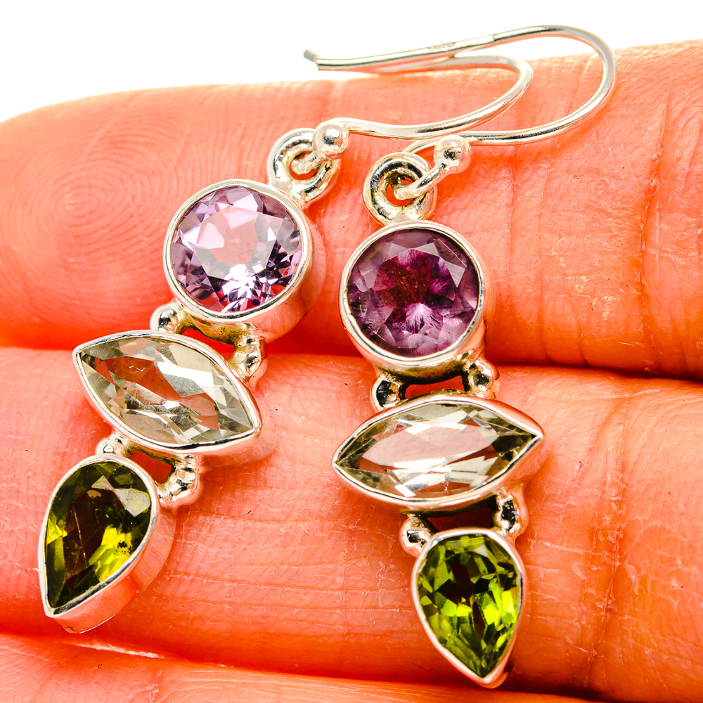 Anasilvercos Faceted Green Amethyst, Amethyst, Peridot Earrings 1 1/2" (925 Sterling Silver)