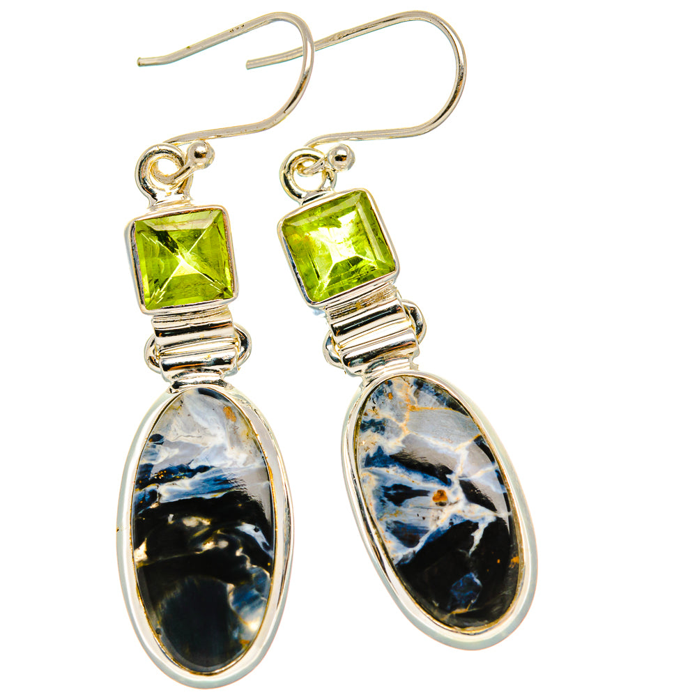 Anasilvercos Pietersite, Peridot Earrings 2" (925 Sterling Silver)